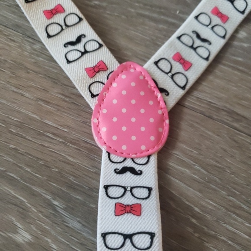 Nerd mustache suspenders adjustable pink & blk